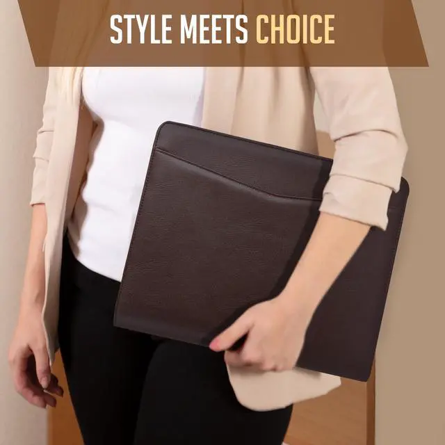Alt view image 7 of 7 - Zipper Padfolio Portfolio Binder Organizer (Walnut Color) | Faux Leather Portfolio for Resume, Documents, Phone, Tablet, Business Supplies and Cards | Letter Sized Notepad Included | Brown