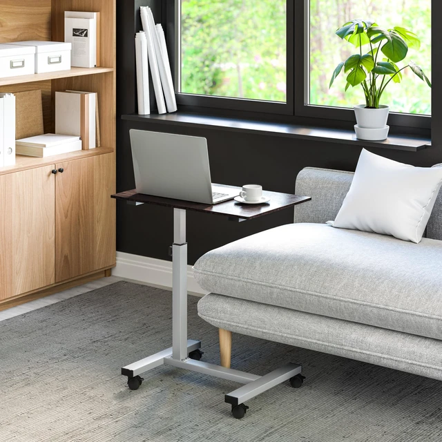 Alt view image 2 of 7 - Airlift Height Adjustable Mobile Rolling Laptop Cart Computer Workstation Desk Table for Home, Office, Classroom, Hospital, w/Wheels, Overbed Sit Stand (24"), Espresso