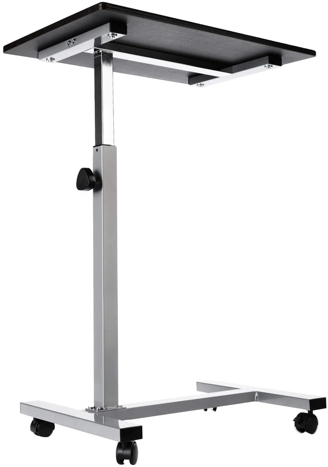 Alt view image 4 of 7 - Airlift Height Adjustable Mobile Rolling Laptop Cart Computer Workstation Desk Table for Home, Office, Classroom, Hospital, w/Wheels, Overbed Sit Stand (24"), Espresso