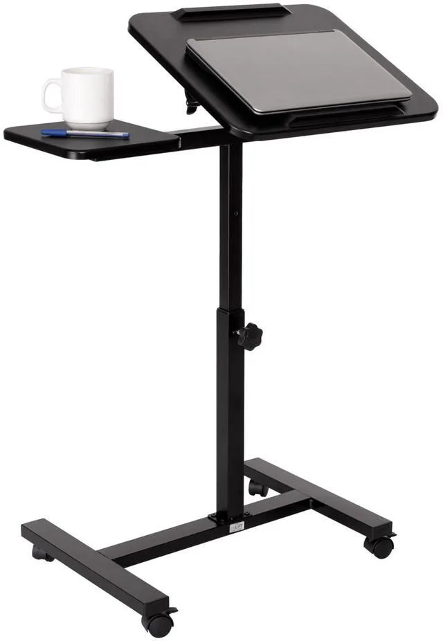 Main image of Airlift Height Adjustable Mobile Rolling Laptop Cart Computer Workstation Desk, Table for Home, Office, Classroom, Hospital, w/Wheels, Black, Tilt w/Side Table (28") (New Model)