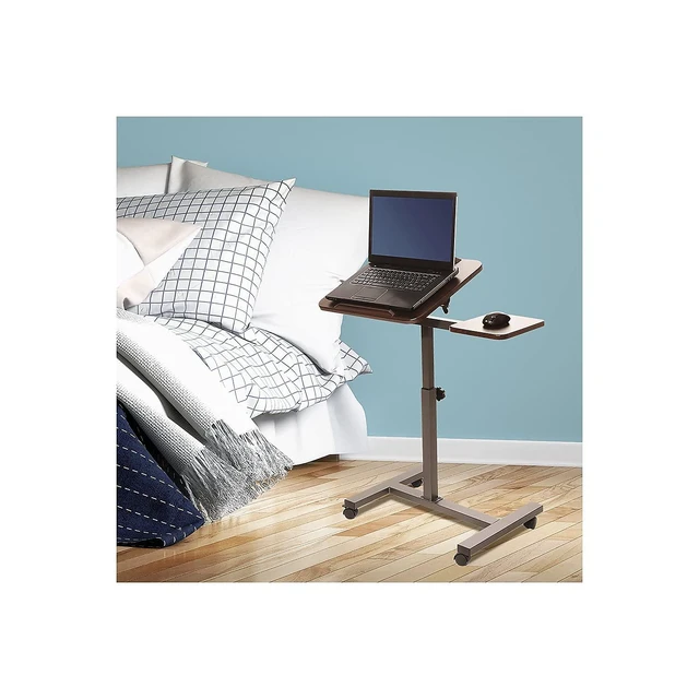 Alt view image 2 of 7 - Airlift Height Adjustable Mobile Rolling Laptop Cart Computer Workstation Desk, Table for Home, Office, Classroom, Hospital, w/Wheels, Walnut, Tilt w/Side Table (28") (NEW Model)