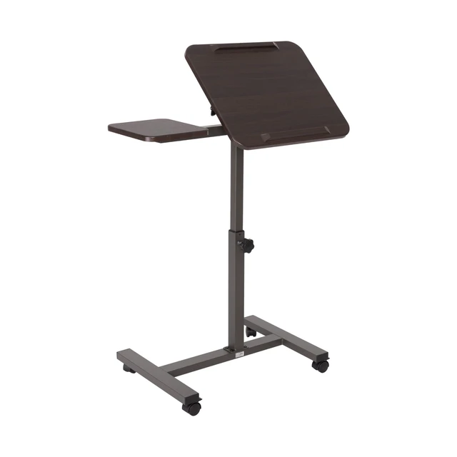 Alt view image 3 of 7 - Airlift Height Adjustable Mobile Rolling Laptop Cart Computer Workstation Desk, Table for Home, Office, Classroom, Hospital, w/Wheels, Walnut, Tilt w/Side Table (28") (NEW Model)