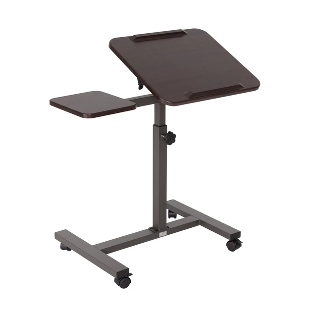 Alt view image 4 of 7 - Airlift Height Adjustable Mobile Rolling Laptop Cart Computer Workstation Desk, Table for Home, Office, Classroom, Hospital, w/Wheels, Walnut, Tilt w/Side Table (28") (NEW Model)