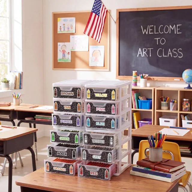 Alt view image 3 of 6 - 12 Pcs/ 4 Pack Plastic Crayon Organizer for Classroom Back to School Clear Crayon Storage Boxes for Marker Pen Art Craft Supplies Crayons Holder Drawer for Classroom Office Table with Labels