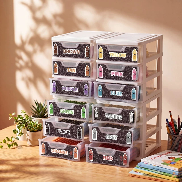 Alt view image 6 of 6 - 12 Pcs/ 4 Pack Plastic Crayon Organizer for Classroom Back to School Clear Crayon Storage Boxes for Marker Pen Art Craft Supplies Crayons Holder Drawer for Classroom Office Table with Labels