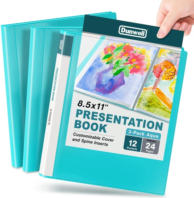 Main image of 12-Pocket Presentation Binder 8.5x11, 24-Page Portfolio, 3-Pack 3-pack presentation binders each feature 12 pockets with 24 viewable pages for documents, certificates, projects, and photos