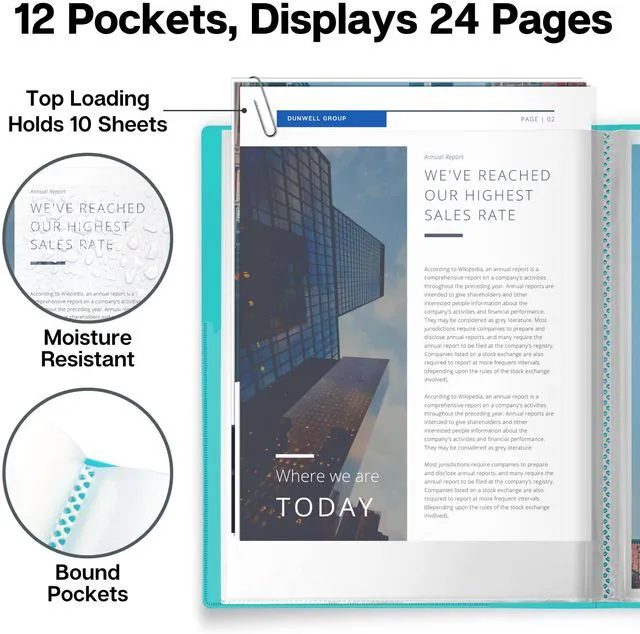 Alt view image 3 of 7 - 12-Pocket Presentation Binder 8.5x11, 24-Page Portfolio, 3-Pack 3-pack presentation binders each feature 12 pockets with 24 viewable pages for documents, certificates, projects, and photos