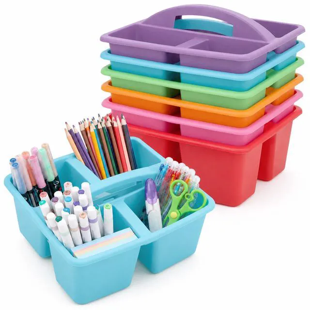 Main image of 6 Pack 4 Compartment Classroom Caddy with Handle, Rainbow Assorted Colors, Portable Carry Handle, Versatile Table Caddies for Classroom Organization and Office Supply Storage
