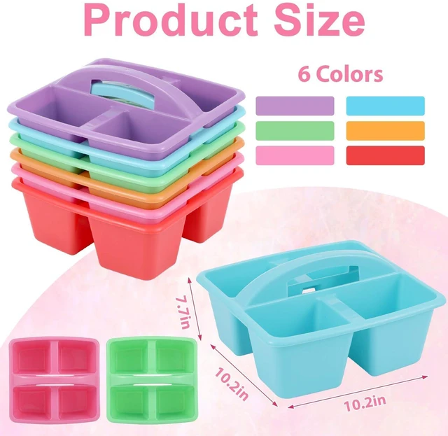 Alt view image 2 of 7 - 6 Pack 4 Compartment Classroom Caddy with Handle, Rainbow Assorted Colors, Portable Carry Handle, Versatile Table Caddies for Classroom Organization and Office Supply Storage