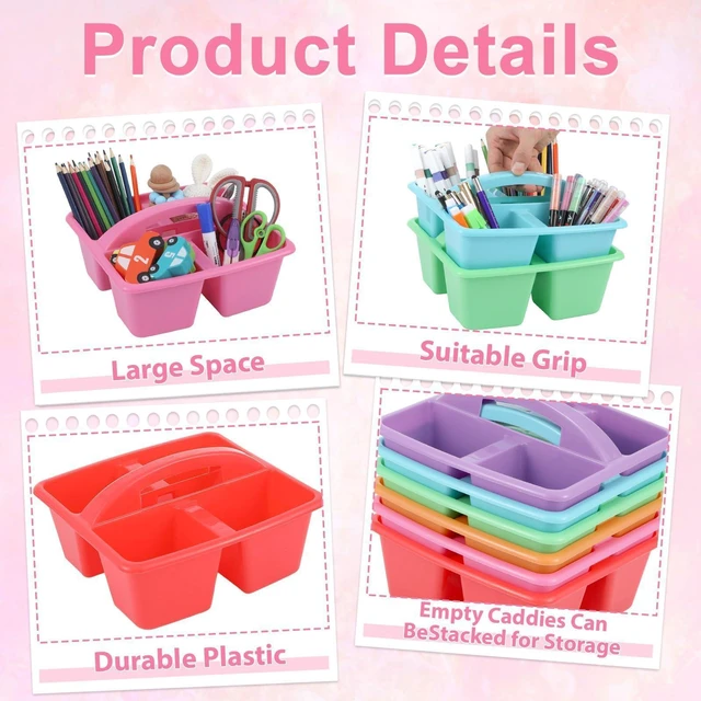 Alt view image 3 of 7 - 6 Pack 4 Compartment Classroom Caddy with Handle, Rainbow Assorted Colors, Portable Carry Handle, Versatile Table Caddies for Classroom Organization and Office Supply Storage