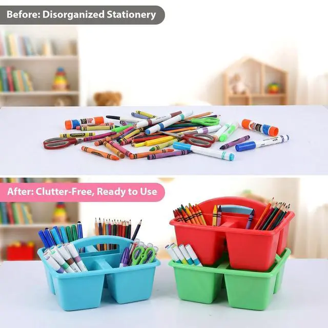 Alt view image 4 of 7 - 6 Pack 4 Compartment Classroom Caddy with Handle, Rainbow Assorted Colors, Portable Carry Handle, Versatile Table Caddies for Classroom Organization and Office Supply Storage