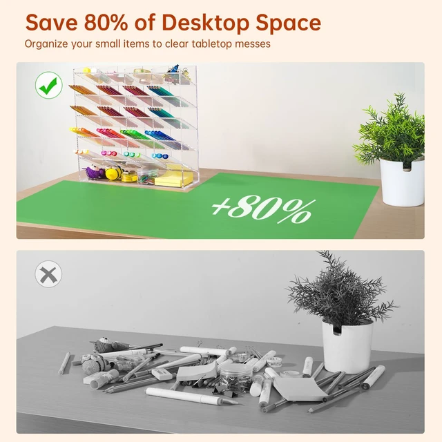 Alt view image 2 of 6 - Acrylic Vertical Marker Organizer for 250 Markers, Desk Orgaizer 21 Compartments Clear Angled Pen & Pencil Holder, Large Stationery & Art Supply Storage for School (13 x 12.5 x 4 Inch)