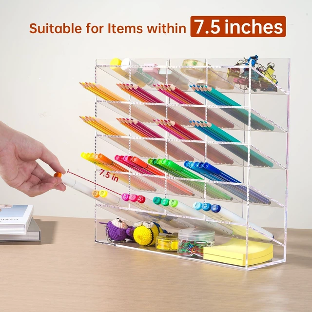 Alt view image 3 of 6 - Acrylic Vertical Marker Organizer for 250 Markers, Desk Orgaizer 21 Compartments Clear Angled Pen & Pencil Holder, Large Stationery & Art Supply Storage for School (13 x 12.5 x 4 Inch)