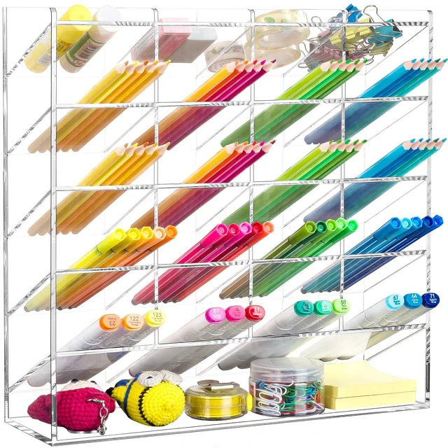 Main image of Acrylic Vertical Marker Organizer for 250 Markers, Desk Orgaizer 21 Compartments Clear Angled Pen & Pencil Holder, Large Stationery & Art Supply Storage for School (13 x 12.5 x 4 Inch)
