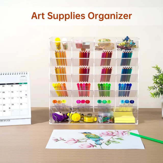 Alt view image 4 of 6 - Acrylic Vertical Marker Organizer for 250 Markers, Desk Orgaizer 21 Compartments Clear Angled Pen & Pencil Holder, Large Stationery & Art Supply Storage for School (13 x 12.5 x 4 Inch)
