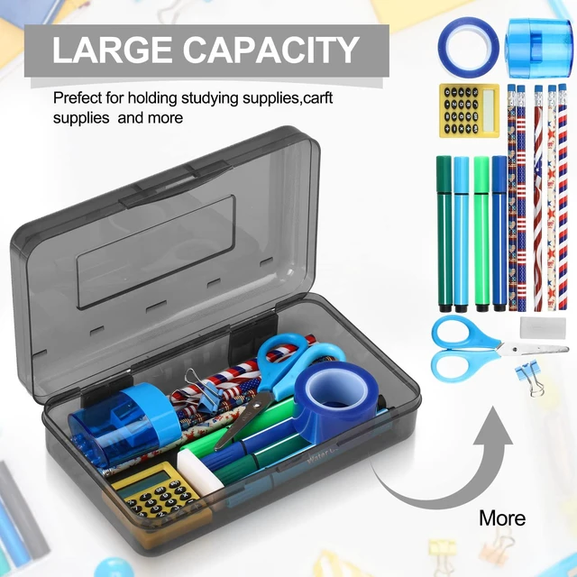 Alt view image 3 of 6 - 12 Pack Pencil Boxes Bulk, Large Plastic Case,Gray Stackable Hard Storage Box with Snap Lid for School Classroom, Desk Drawer Organizer, Crayons Markers Kids Supplies