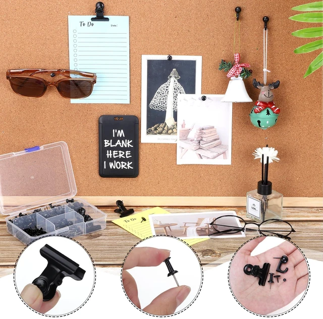Alt view image 3 of 7 - 310 Pcs Black Push Pins Set, 5 Styles for Cork Board, Office, Home Plastic Heads, Steel Points, Includes Clips And Hooks, Storage Box, For Notes, Photos, Maps, And Calendars