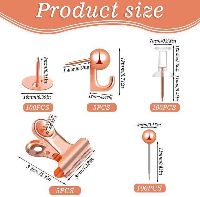 Alt view image 2 of 6 - 310 Pcs Rose Gold Push Pins Set, 5 Styles for Cork Board, Office, Home