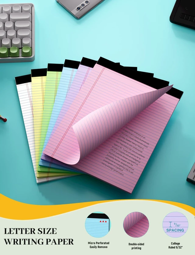 Alt view image 3 of 7 - 12 Pack Legal Pads 8.5 x 11 College Ruled, 30 Sheets Per Colored Note Pads Perforated Lined Paper Pads 8.5x11, Writing Pads with Sturdy Backing, Legal Pads for School, Office, Home