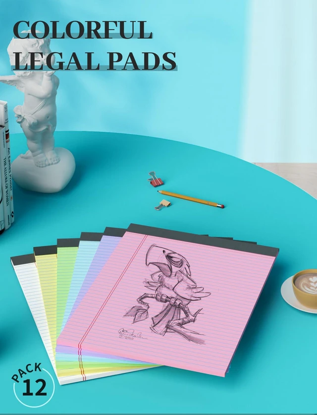 Alt view image 5 of 7 - 12 Pack Legal Pads 8.5 x 11 College Ruled, 30 Sheets Per Colored Note Pads Perforated Lined Paper Pads 8.5x11, Writing Pads with Sturdy Backing, Legal Pads for School, Office, Home