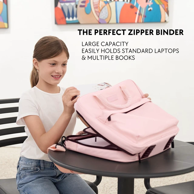 Alt view image 3 of 7 - Sturdy 3 Ring Zipper Binder with Shoulder Strap for School - 2 Inch Zip Up Beautiful Binder with Extra Pockets Holds 500 Sheets, Books and Laptop - Easy to Carry Trapper Keeper in Quality Fabrics