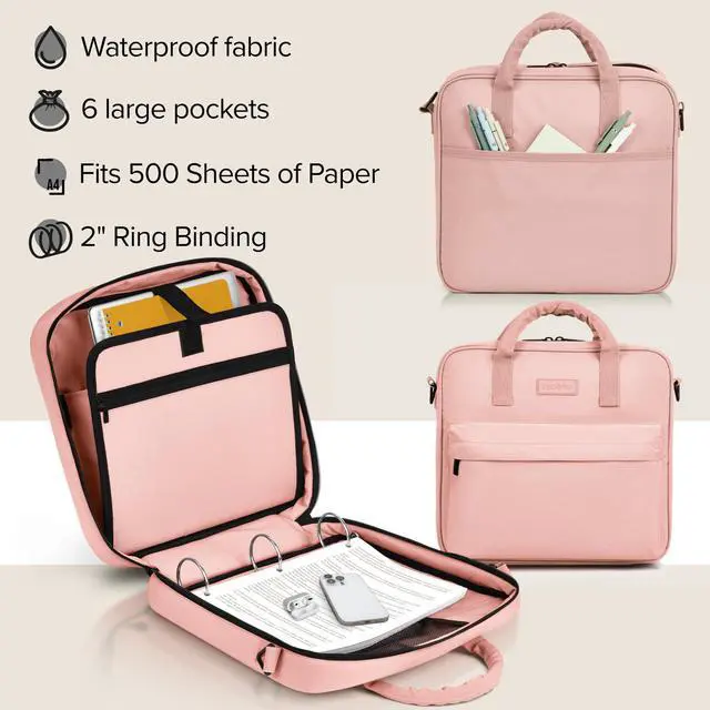 Alt view image 4 of 7 - Sturdy 3 Ring Zipper Binder with Shoulder Strap for School - 2 Inch Zip Up Beautiful Binder with Extra Pockets Holds 500 Sheets, Books and Laptop - Easy to Carry Trapper Keeper in Quality Fabrics