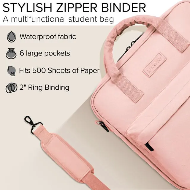 Alt view image 7 of 7 - Sturdy 3 Ring Zipper Binder with Shoulder Strap for School - 2 Inch Zip Up Beautiful Binder with Extra Pockets Holds 500 Sheets, Books and Laptop - Easy to Carry Trapper Keeper in Quality Fabrics