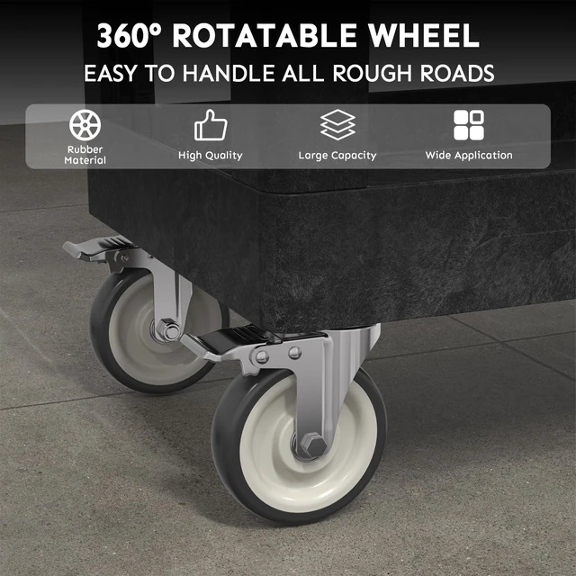 Alt view image 5 of 7 - Plastic Utility Cart on Wheels, 34 x 17 Inch Rolling Service Cart-Black 2 Shelf Work Carts, 500 lbs Capacity Heavy Duty Tool Cart W/Tub Storage & Deep Shelve, for Warehouse, Garage, Cleaning