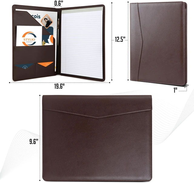 Alt view image 2 of 7 - Padfolio Portfolio Organizer Binder (Walnut Color) | Interview Resume Folder, Document, Business Card Holder |w/Letter-Sized Notepad | Handsome Brown Faux Leather Folio Matte Finish
