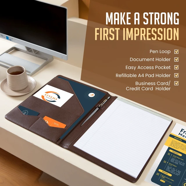 Alt view image 3 of 7 - Padfolio Portfolio Organizer Binder (Walnut Color) | Interview Resume Folder, Document, Business Card Holder |w/Letter-Sized Notepad | Handsome Brown Faux Leather Folio Matte Finish