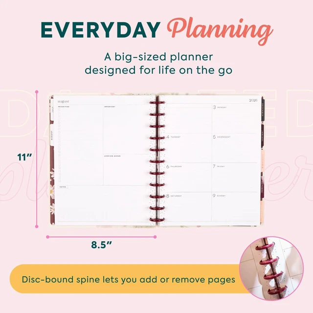 Alt view image 5 of 6 - Happy Planner Disc-Bound Planner July 2026June 2027, Big Size Includes 3 extra months and 2 sticker sheets, 8.5" x 11", Dashboard Layout, Wildflower Whimsy theme