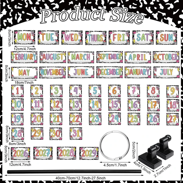 Alt view image 2 of 7 - Black and White Flip Calendar for Classroom Bulletin Board Decor 2026-2029 Year 54 Date Cards,for Preschool Elementary,Teacher Supplies for Back to School,with Adjustable Holder