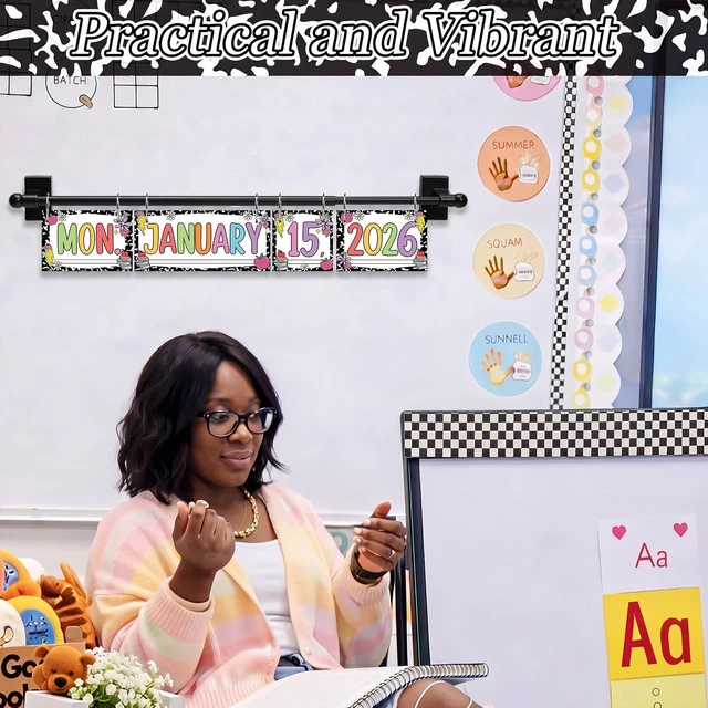 Alt view image 4 of 7 - Black and White Flip Calendar for Classroom Bulletin Board Decor 2026-2029 Year 54 Date Cards,for Preschool Elementary,Teacher Supplies for Back to School,with Adjustable Holder