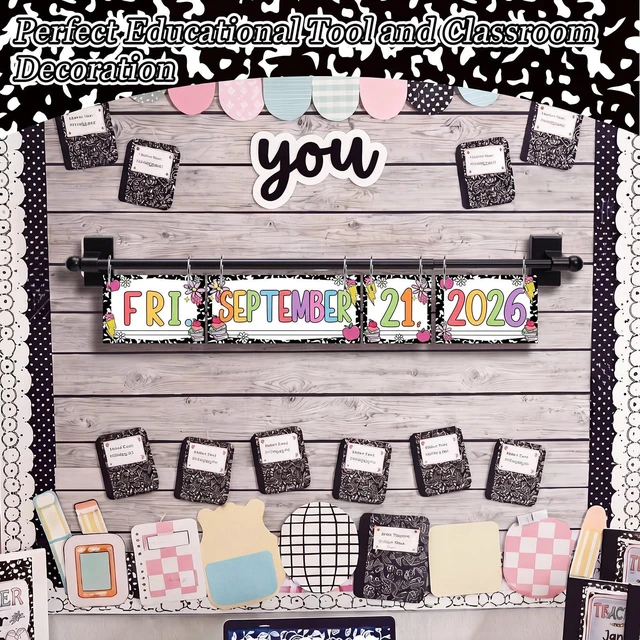 Alt view image 6 of 7 - Black and White Flip Calendar for Classroom Bulletin Board Decor 2026-2029 Year 54 Date Cards,for Preschool Elementary,Teacher Supplies for Back to School,with Adjustable Holder
