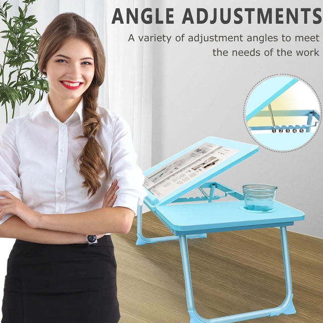 Alt view image 2 of 7 - Laptop Desk for Bed Couch,Lap Desk for Laptop,Portable Laptop Stand for Desk,Small Adjustable Laptop Desk,Foldable Bed Table for Laptops and Writing, Bed Tray Table with Cup Holder(Blue)