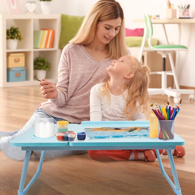 Alt view image 4 of 7 - Laptop Desk for Bed Couch,Lap Desk for Laptop,Portable Laptop Stand for Desk,Small Adjustable Laptop Desk,Foldable Bed Table for Laptops and Writing, Bed Tray Table with Cup Holder(Blue)