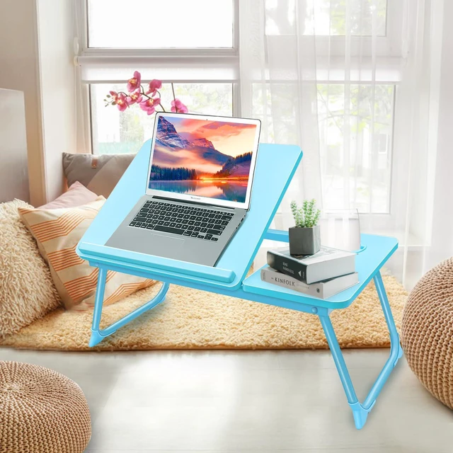 Alt view image 5 of 7 - Laptop Desk for Bed Couch,Lap Desk for Laptop,Portable Laptop Stand for Desk,Small Adjustable Laptop Desk,Foldable Bed Table for Laptops and Writing, Bed Tray Table with Cup Holder(Blue)