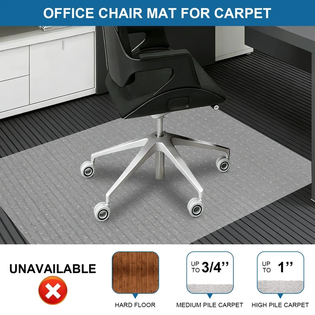 Alt view image 2 of 7 - Clear Office Chair Mat for Carpet - 46"x60" Heavy-Duty Protection for Low Pile Carpets - Not Suitable for Hardwood Floors