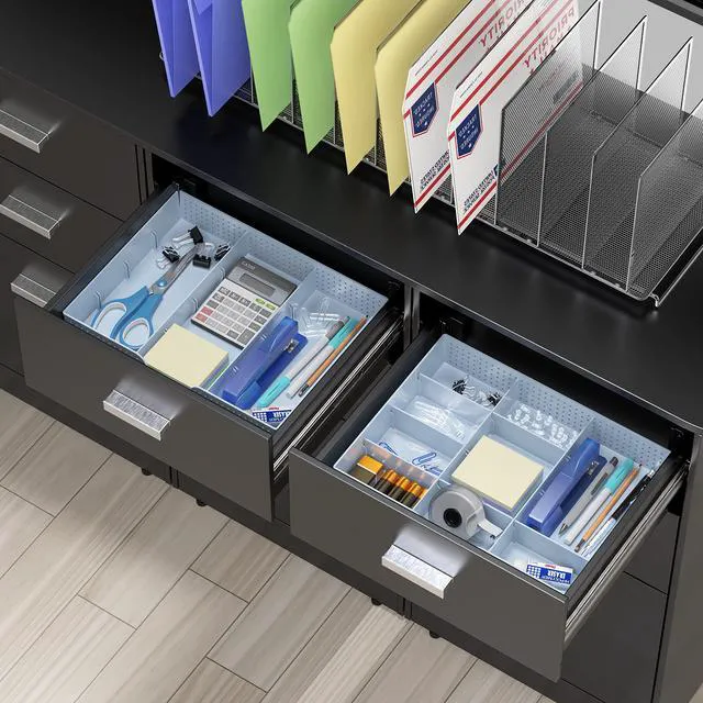 Alt view image 2 of 7 - Drawer Organizer Tray, 9 Adjustable Compartments, Blue For Office, Makeup, and Craft Drawer or Desktop Storage