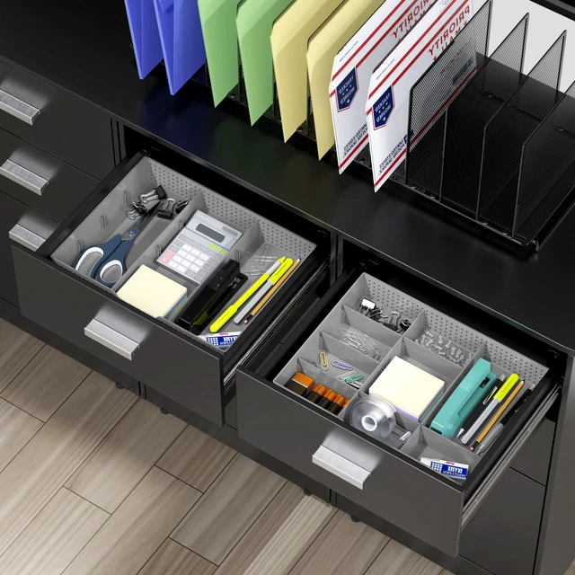 Alt view image 2 of 7 - Drawer Organizer Tray, 9 Adjustable Compartments, Gray For Office, Makeup, and Craft Drawer or Desktop Storage