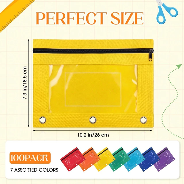 Alt view image 4 of 7 - 100 Pcs Classroom Binder Pencil Pouches, Novel Color, 1 Zipper 3 Ring Binder Zipper Pencil Pouches, Mesh Layer Pencil Bags Bulk, Pencils Pouches for Students, Back to School Pen Bags