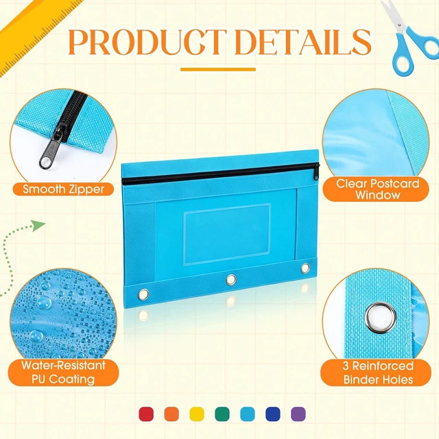 Alt view image 5 of 7 - 100 Pcs Classroom Binder Pencil Pouches, Novel Color, 1 Zipper 3 Ring Binder Zipper Pencil Pouches, Mesh Layer Pencil Bags Bulk, Pencils Pouches for Students, Back to School Pen Bags