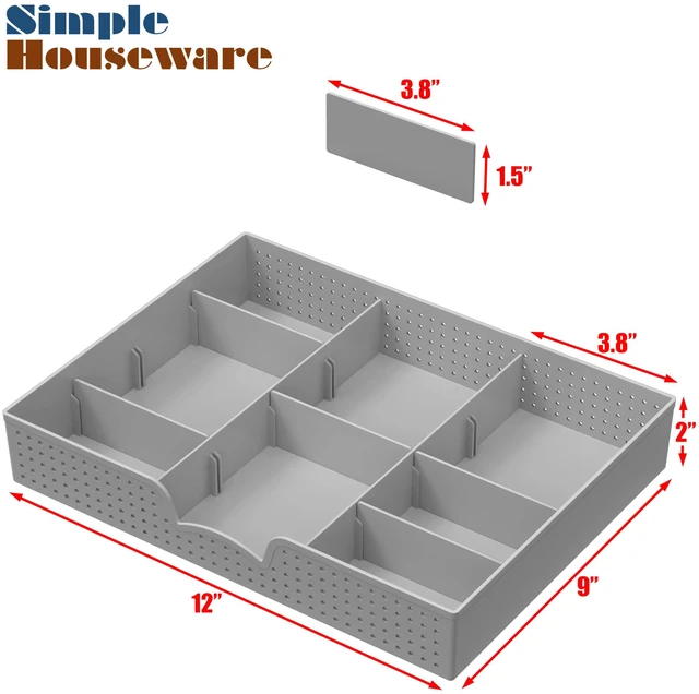 Alt view image 7 of 7 - Drawer Organizer Tray, 9 Adjustable Compartments, Gray For Office, Makeup, and Craft Drawer or Desktop Storage