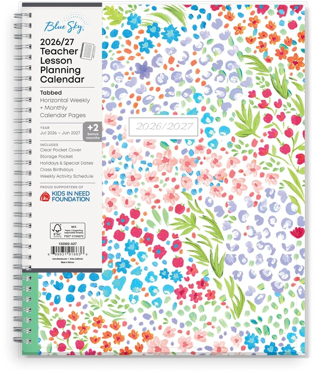 Main image of 2026-2027 Weekly & Monthly Academic Planner, 8.5"x11" Ditsy Dapple July 2026 - June 2027, Clear Pocket Cover, Wirebound, Laminated Tabs, Storage Pocket, Academic Year