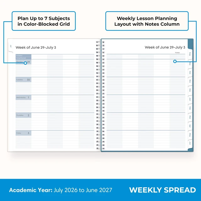 Alt view image 3 of 7 - 2026-2027 Weekly & Monthly Academic Planner, 8.5"x11" Ditsy Dapple July 2026 - June 2027, Clear Pocket Cover, Wirebound, Laminated Tabs, Storage Pocket, Academic Year