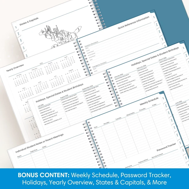 Alt view image 5 of 7 - 2026-2027 Weekly & Monthly Academic Planner, 8.5"x11" Ditsy Dapple July 2026 - June 2027, Clear Pocket Cover, Wirebound, Laminated Tabs, Storage Pocket, Academic Year