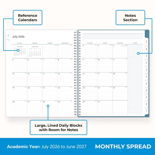 Alt view image 4 of 7 - 2026-2027 Weekly & Monthly Academic Planner, 8.5"x11" Ditsy Dapple July 2026 - June 2027, Clear Pocket Cover, Wirebound, Laminated Tabs, Storage Pocket, Academic Year