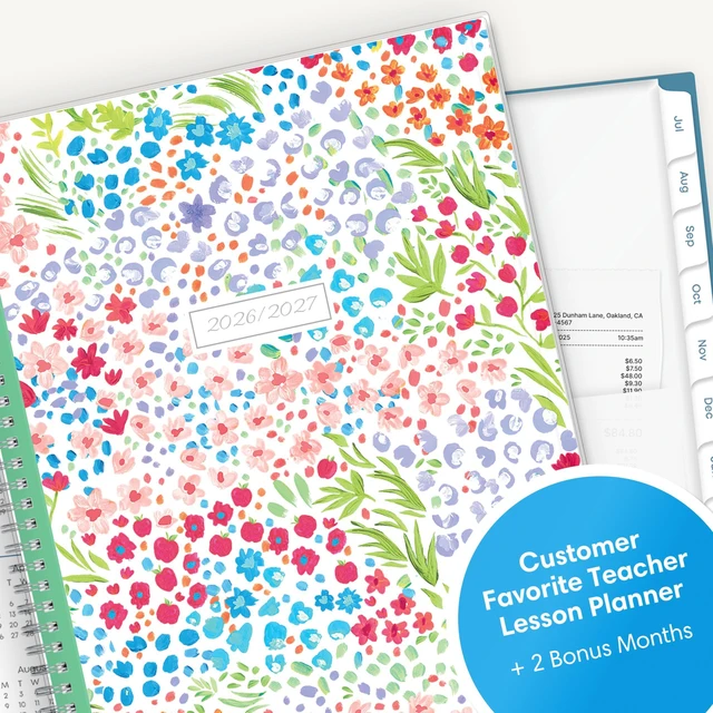 Alt view image 6 of 7 - 2026-2027 Weekly & Monthly Academic Planner, 8.5"x11" Ditsy Dapple July 2026 - June 2027, Clear Pocket Cover, Wirebound, Laminated Tabs, Storage Pocket, Academic Year