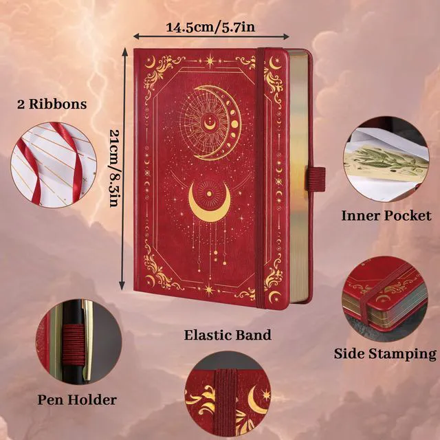 Alt view image 2 of 6 - Line Journal Notebook for Women Men, 316 Pages,8.3x5.8 IN Vintage Diary with Bookmark, Hardcover A5 College Ruled Notebook 316 Numbered Pages for Writing, for Work School, Note Taking