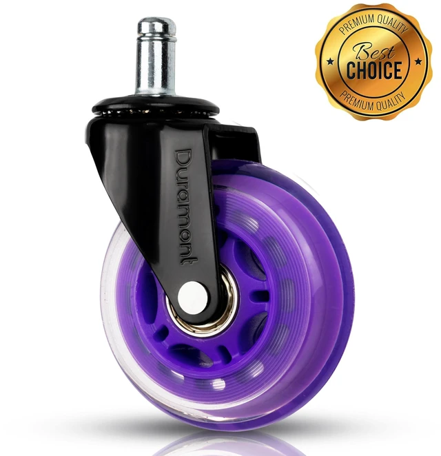 Alt view image 7 of 7 - Office Chair Wheels - Set of 5 Rollerblade-Style Caster Wheels, Smooth & Quiet Rolling, Protects Hardwood Floors & Carpets, Universal Fit, Durable and Long-Lasting - Purple